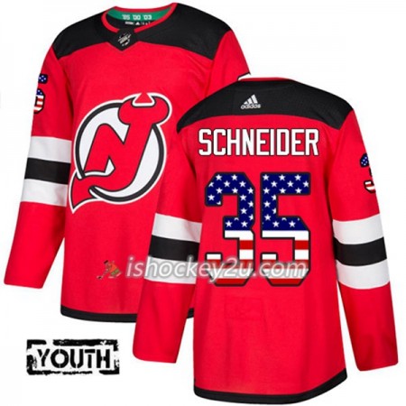 Børn NHL New Jersey Devils Trøje Cory Schneider 35 Adidas 2017-2018 Rød USA Flag Fashion Authentic